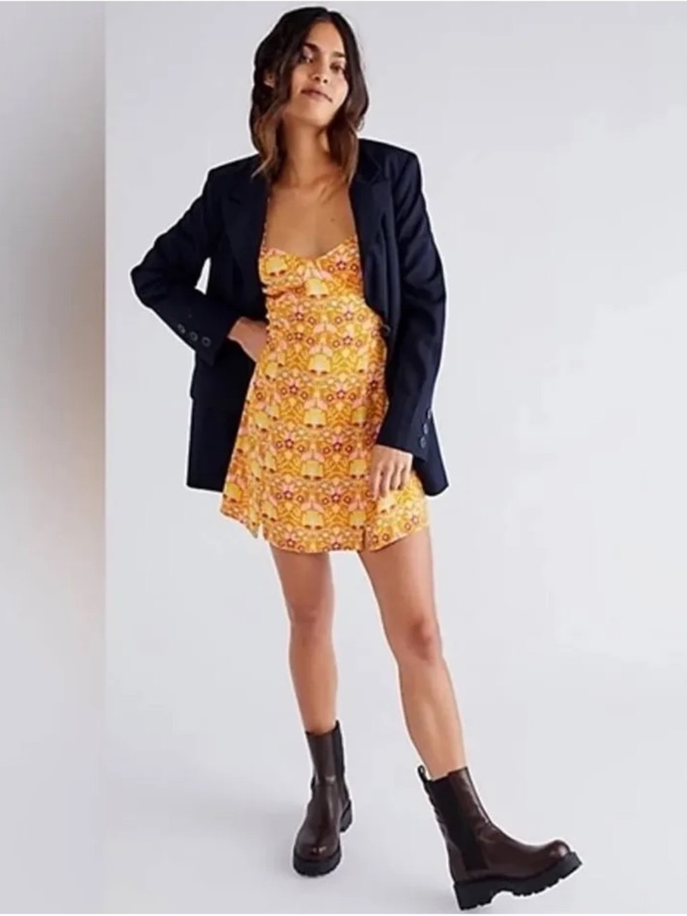 NWOT Free People Sasha Mini Dress in Sunshine Combo Yellow Floral Halter Dress - Picture 1 of 8